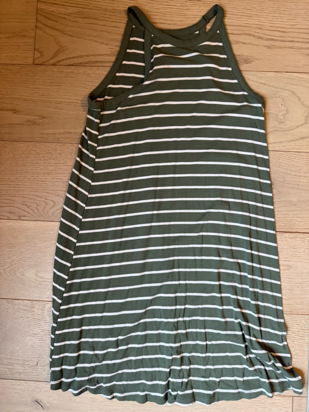 Striped Olive Green & White Tank Dress